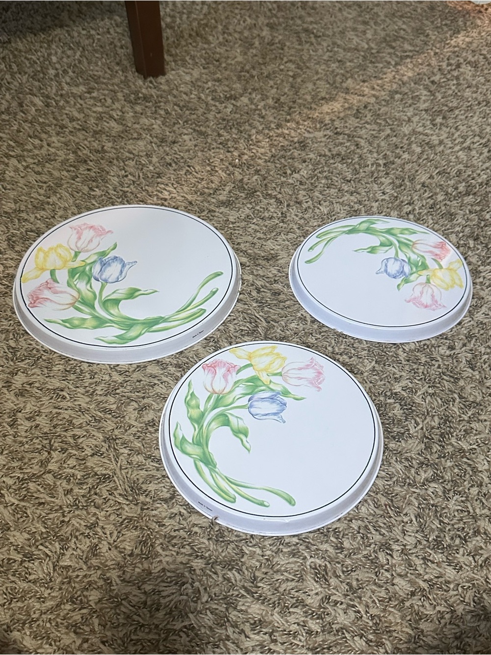 Vintage stove burner covers with pastel tulips set of 3